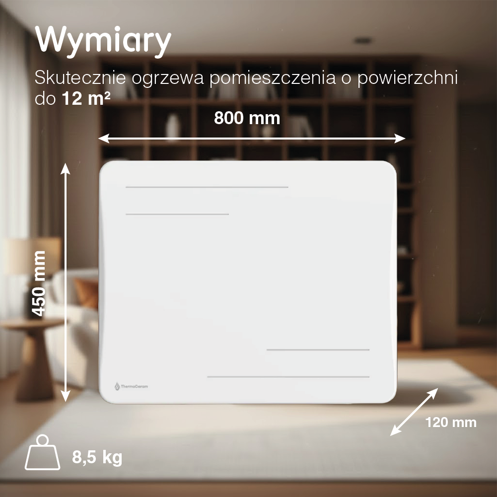 Grzejnik elektryczny Alice 1000 W z suchą bezwładnością ceramiczną, poziomy, biały