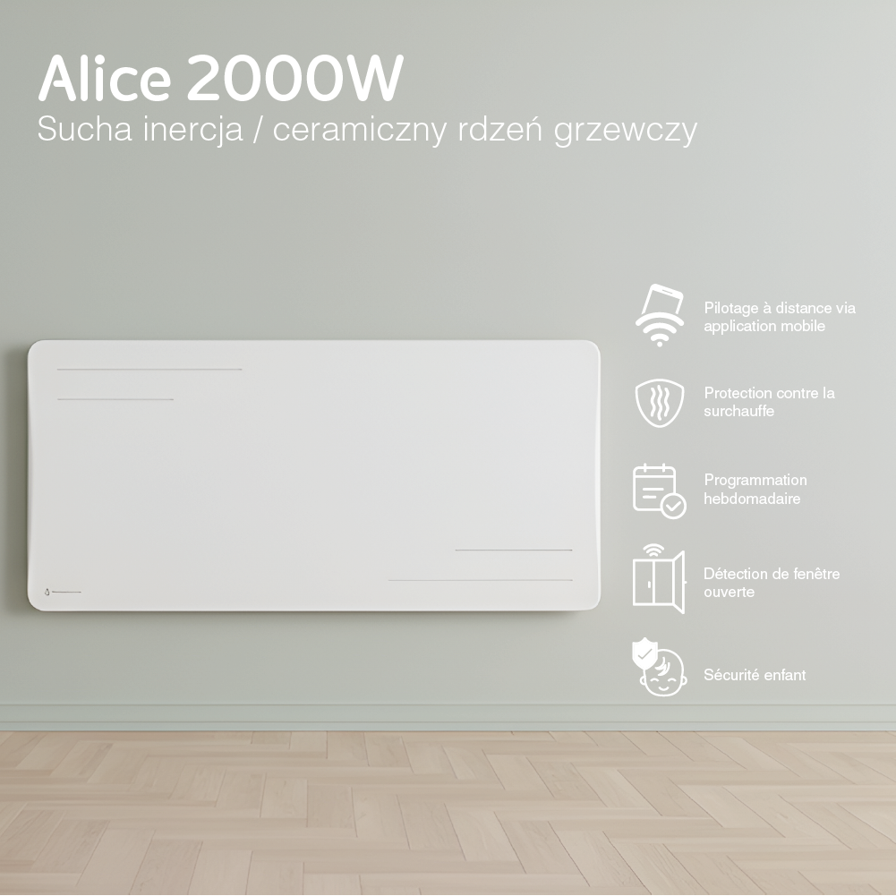 Grzejnik elektryczny ceramiczny 2000W WiFi Alice biały