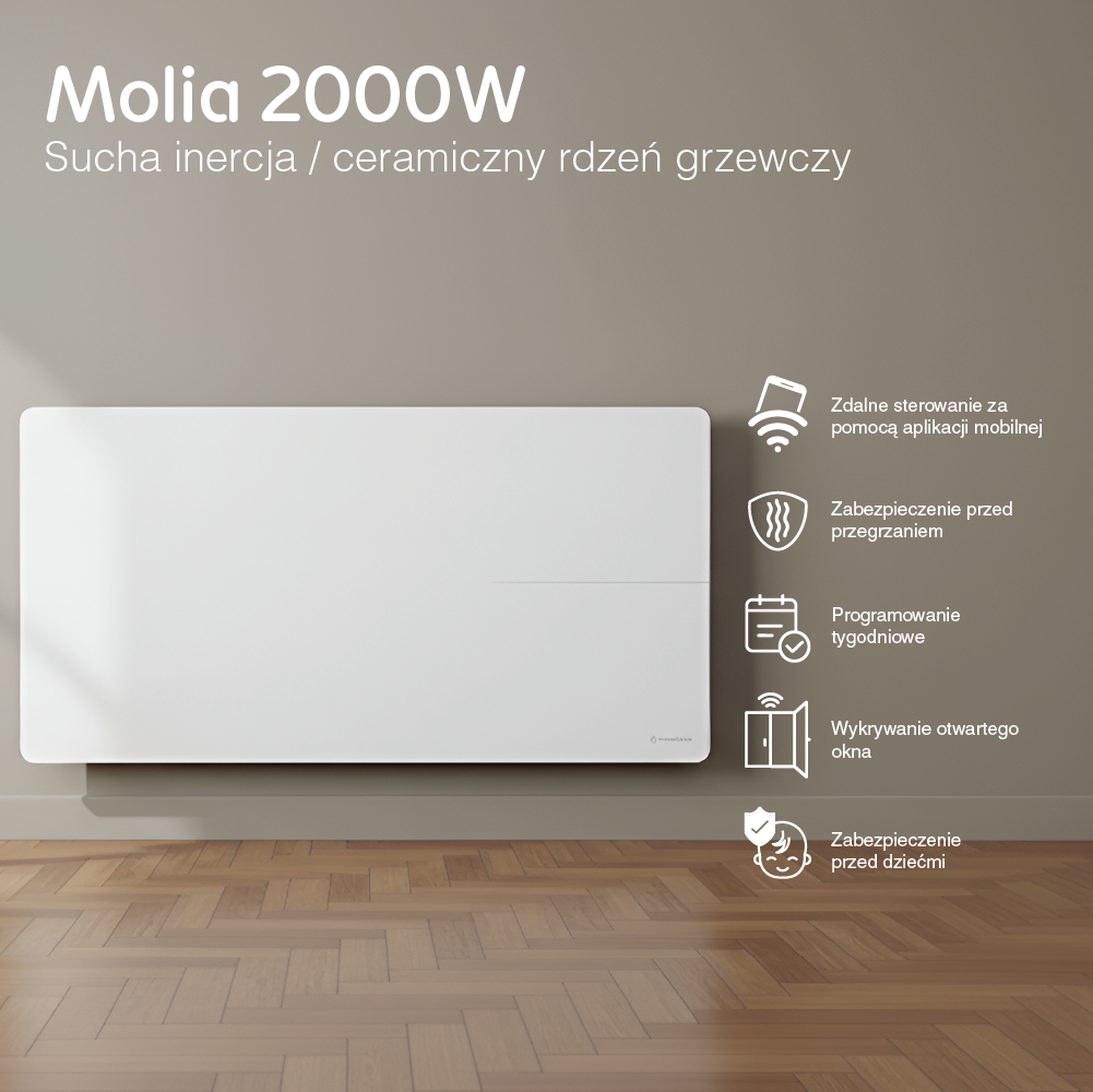 Grzejnik elektryczny WiFi dualny system 2000W Molia