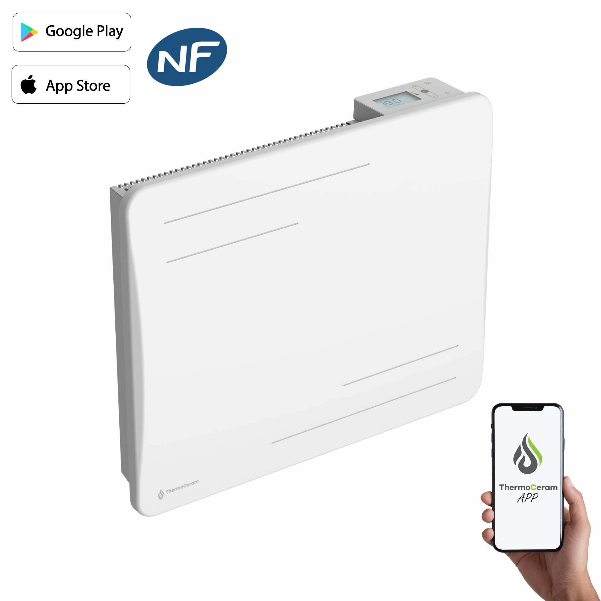 Grzejnik elektryczny Alice 1000 W z suchą bezwładnością ceramiczną, poziomy, biały