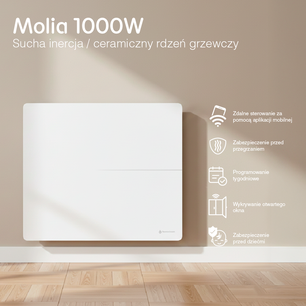 Grzejnik elektryczny WiFi dualny system 1000W Molia